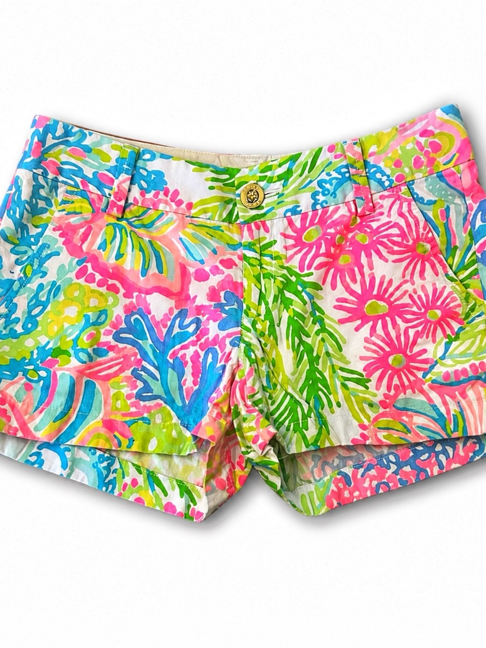Lilly Pulitzer Jayne Stretch Cotton Lover Coral Multicolor Floral Short 00 (2XS)